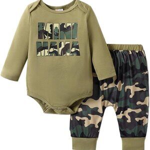 MINI MAMA Long Sleeve Romper and Pants / 3-6 months /ARMY GREEN / BRAND …